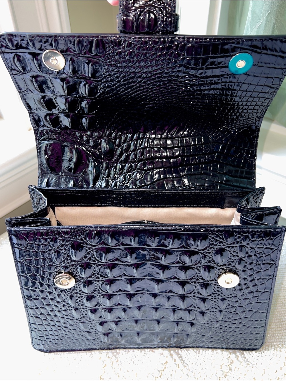 New Brahmin Leather SMALL HALLIE Satchel Bag, Croc-Embossed, Black Melbourne - Picture 8 of 10
